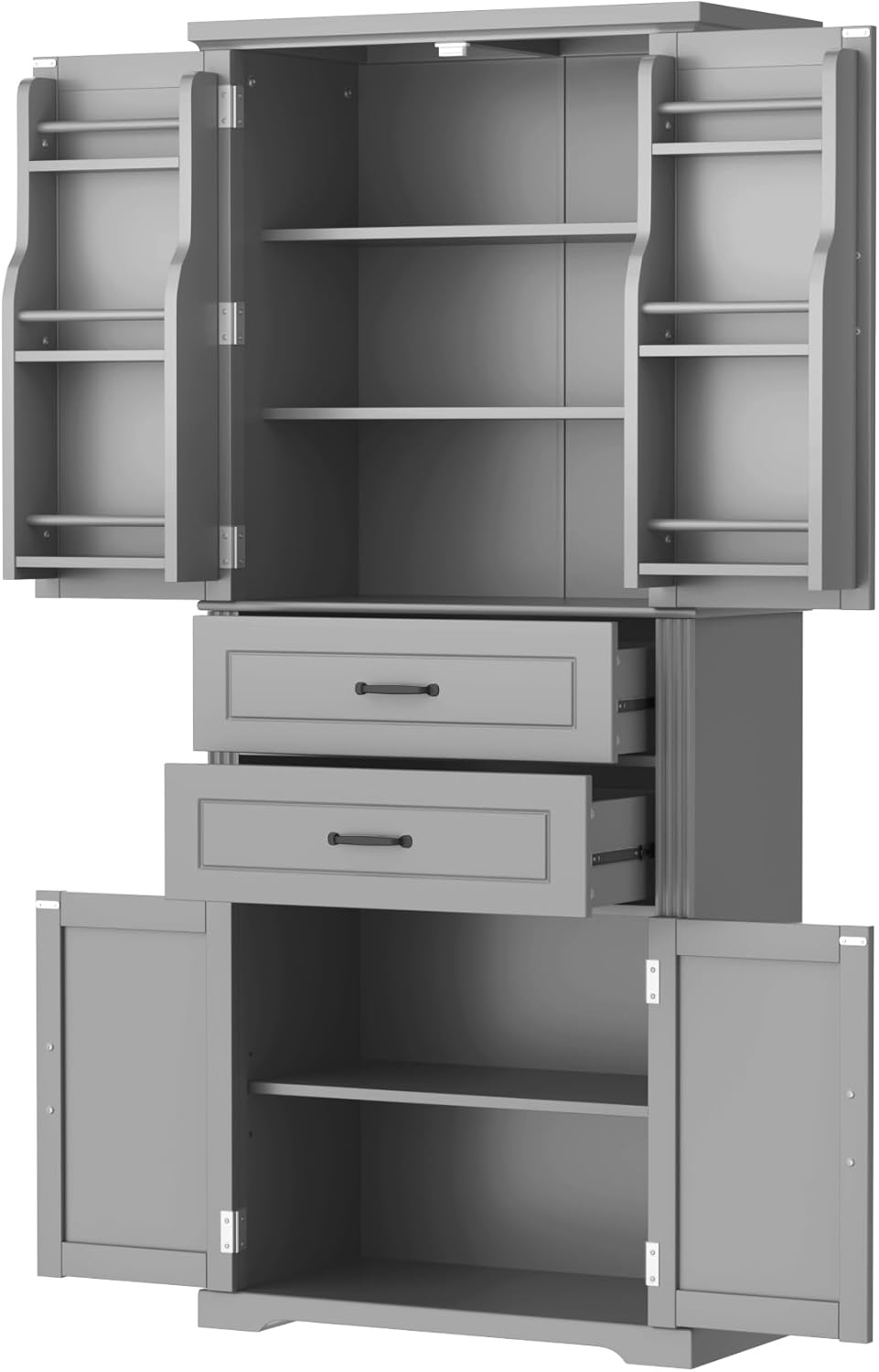 Tall Storage Cabinet, Bathroom Floor Freestanding Storage Cabinet with 2 Doors, Adjustable Shelf, and 2 Drawers for Bathroom, Office, Living Room, MDF Board, Grey