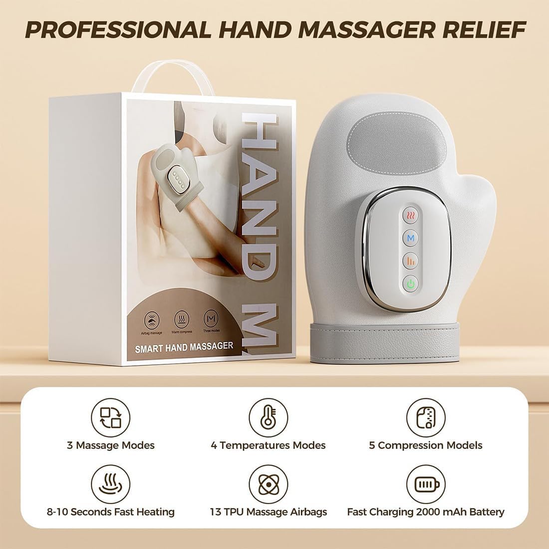 Handmassagegerät Mit Wärme Und Kompression, Elektrisches Shiatsu-Handgelenk-/Finger-/Handflächenmassagegerät, 3 Modi Und 5 Intensitätsstufen, Therapiehandschuh Für Gelenksteifheit Bei Arthritis