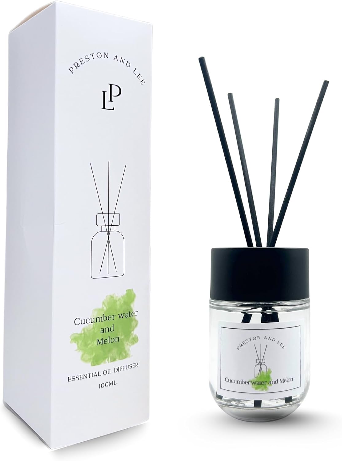 Reed Diffuser Set | 100 ml (3.4 fl oz) Cucumber Water and Melon Scent | Reed Diffuser Set | Aromatherapy Diffusers | Reed Diffuser Oil for Home and Spa Fragrance