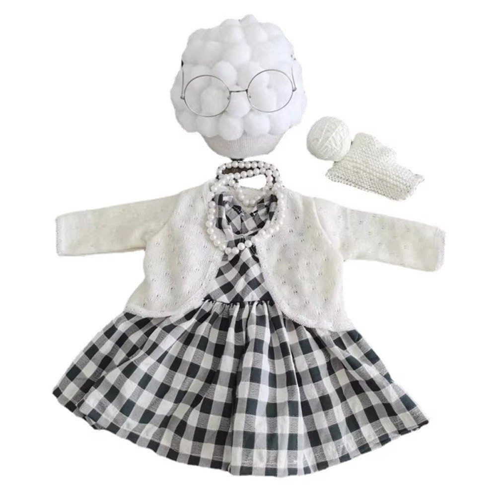 Baokuan Women's White+Grey Newborn Photography Props Grandmother Outfit Baby Girl Cosplay Grandma Clothes Photo Newborn Cosplay Outfit