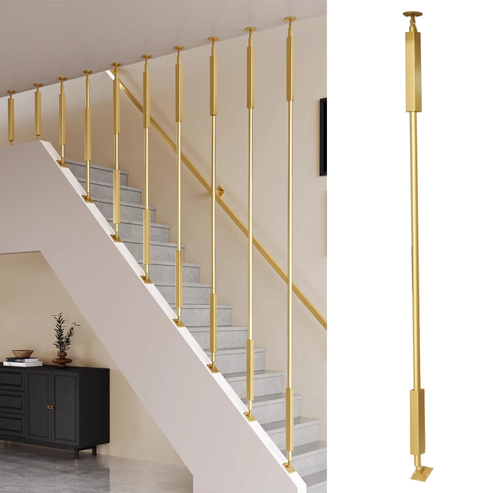 Gyeqxkt Gold Adjustable Metal Stair Balusters, 270° Base, Anti-Fall Design, Durable For Sloped Staircases