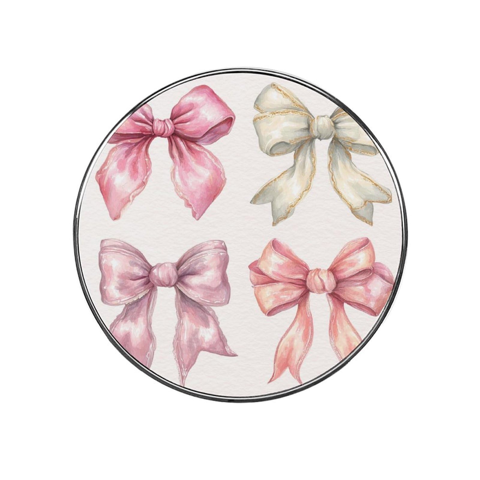 Luxury Coquette 4 Pink Bow Watercolor Fridge Magnets DIY Art Round Magnetic Refrigerator Sticker for Home Kitchen Car Garage Decor