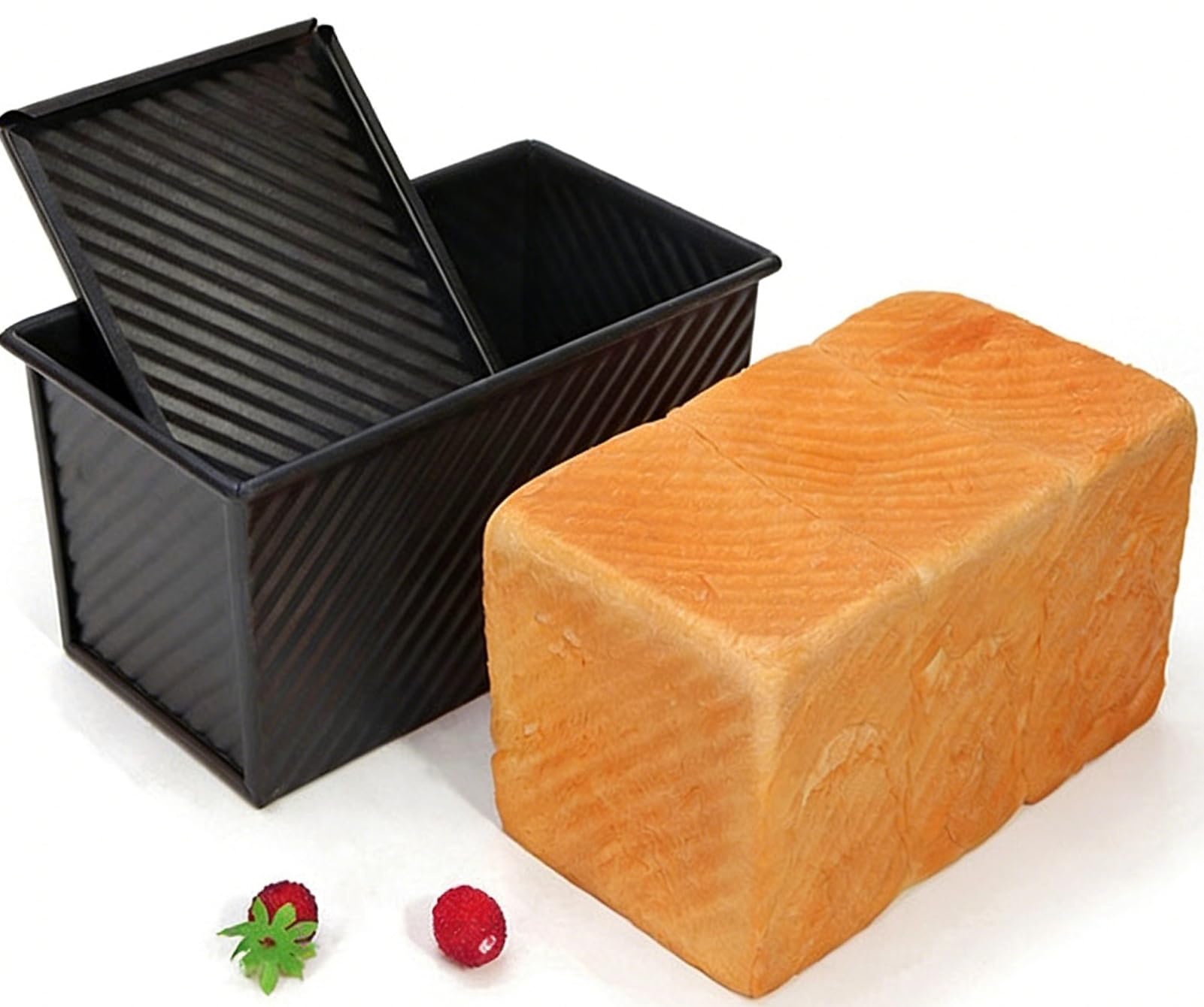 PlushPlumage Loaf Tin with Lid,Non Stick Bread Tins for Baking,Carbon Steel Bread Pan,Loaf Pan with Slide Cover,Non Stick Bakeware for Toast Bread Pan Bread Tins