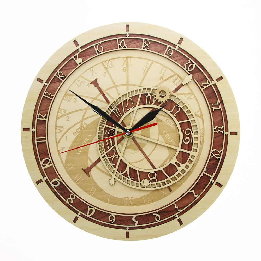 Horloge murale silencieuse en bois de qualité avec cadran astronomique