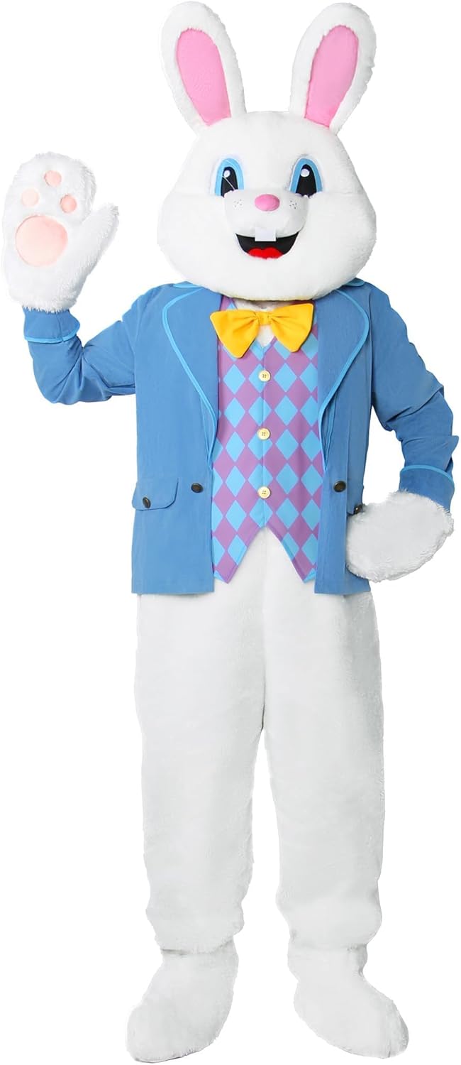 Easter Bunny Costume Adult Rabbit Mascot Head Cute Professional Plus Size Suit Deluxe Cozy Onesie Outfit Party for Men