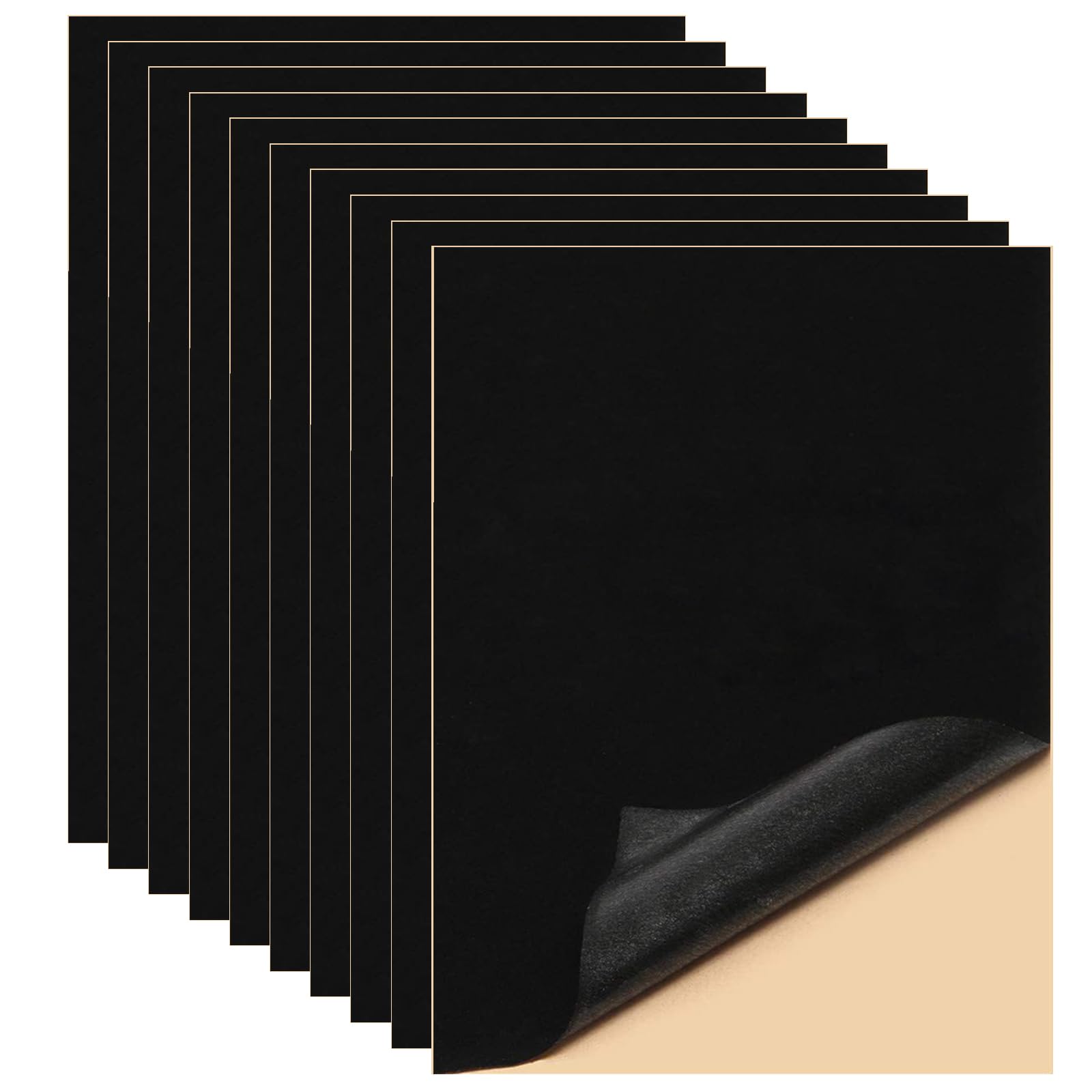 Black Adhesive Felt Fabric, 10PCS Sticky Back Velvet Fabric Sheets Self Adhesive Felt Sheets A4 for Jewelry Box Drawer Liner Craft Making