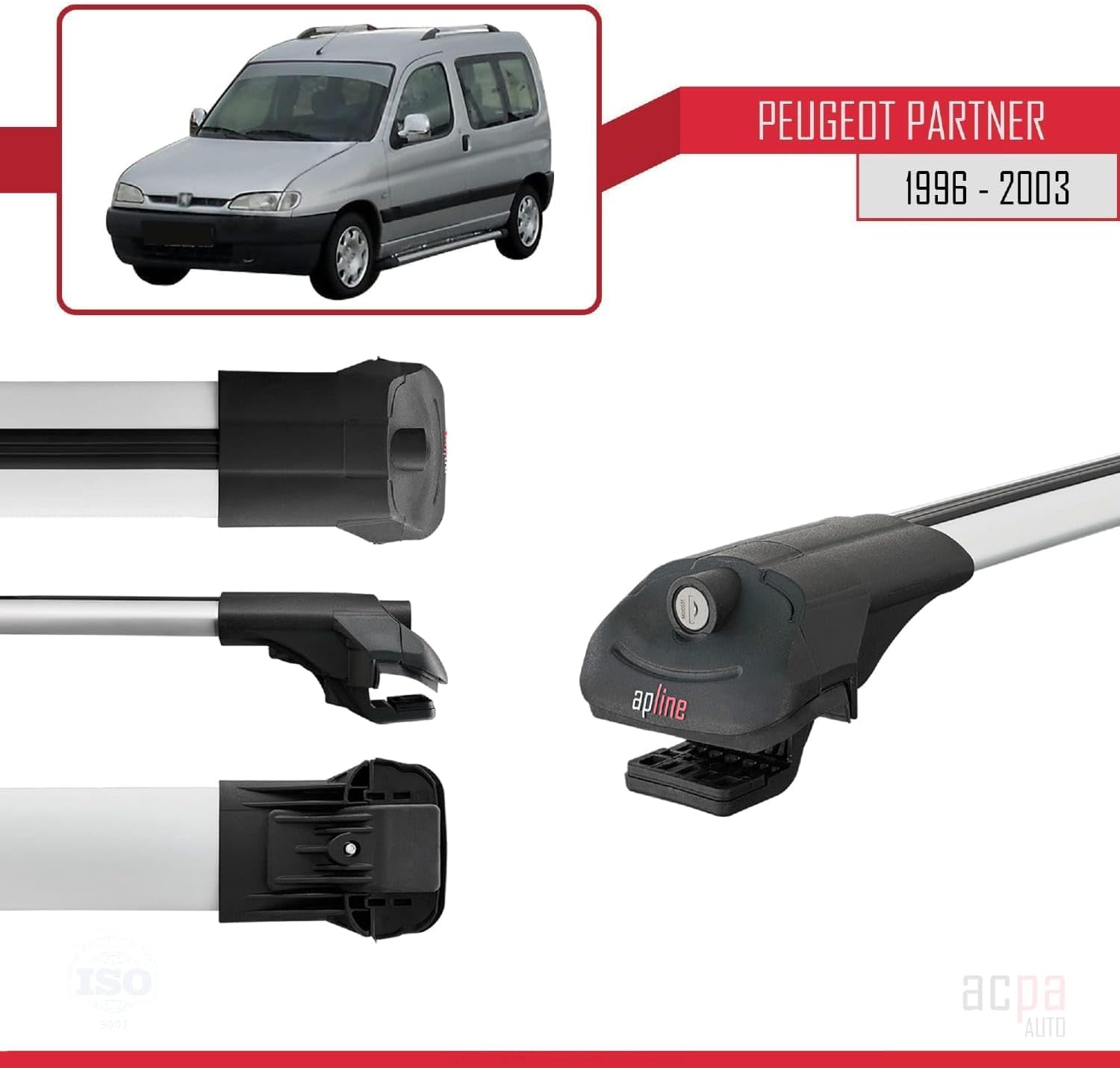 Compatible with Peugeot Partner 1996-2003 Roof Rack ACE-1 Grey