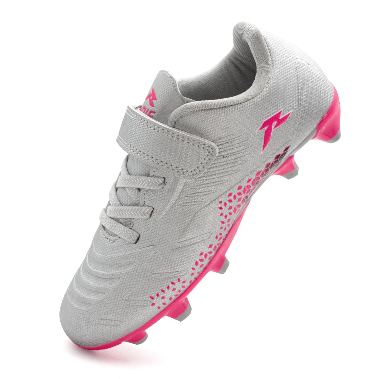 RUNIC Kids Soccer Cleats for Boys and Girls - Small and Big Kid Athletic Outdoor Football Shoes - Firm Ground - Hook and Loop Closure - Black/Gold