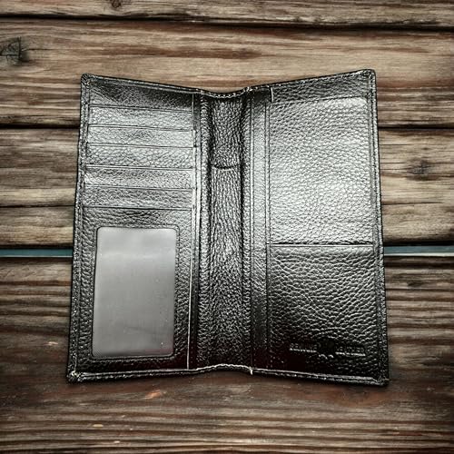 Men’s Long Leather Wallet – Hand Tooled Brown Rodeo Bifold with Hair-On Cowhide and Lone Star Concho – Western Checkbook Wallet for Cowboys & Texas Ranchers3