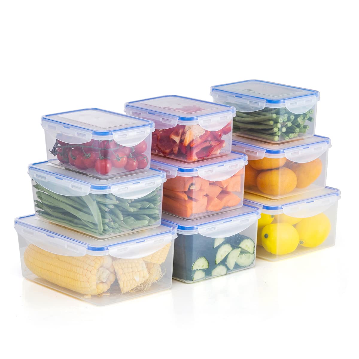 Plastic Food Container Set with Lid Set of 9, Annaklin Large Capacity Rectangular Plastic Food Storage Containers Set for Leftover, Meal Prep, Lunch, Freezer & Microwave Safe, Leak Proof, Stackable