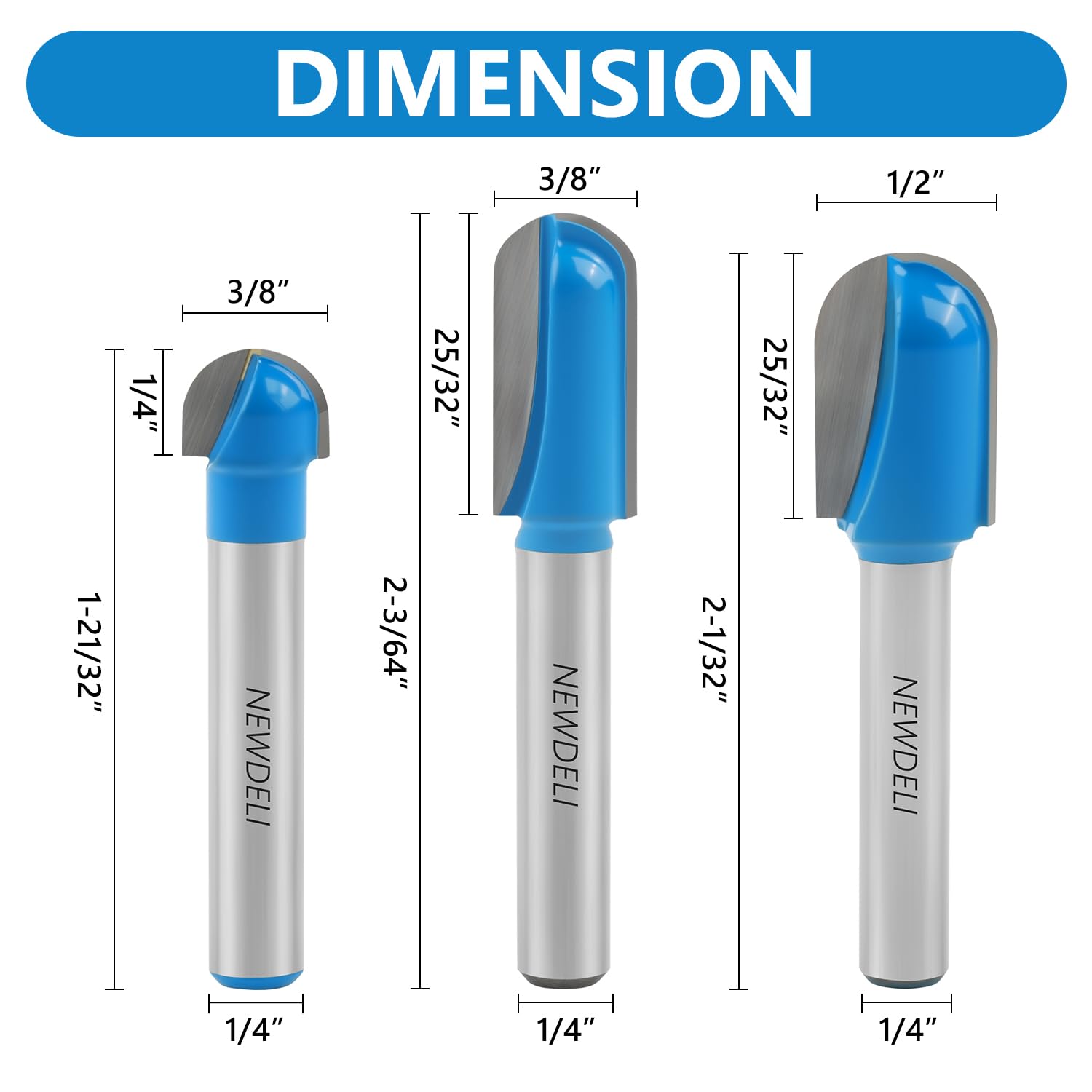 Newdeli 6Pcs Round Nose Router Bit and 90 Degree V Groove Router Bit Set 1/4" Shank Cove Box Router Bits Juice Groove Router Bits CNC Woodworking Tool