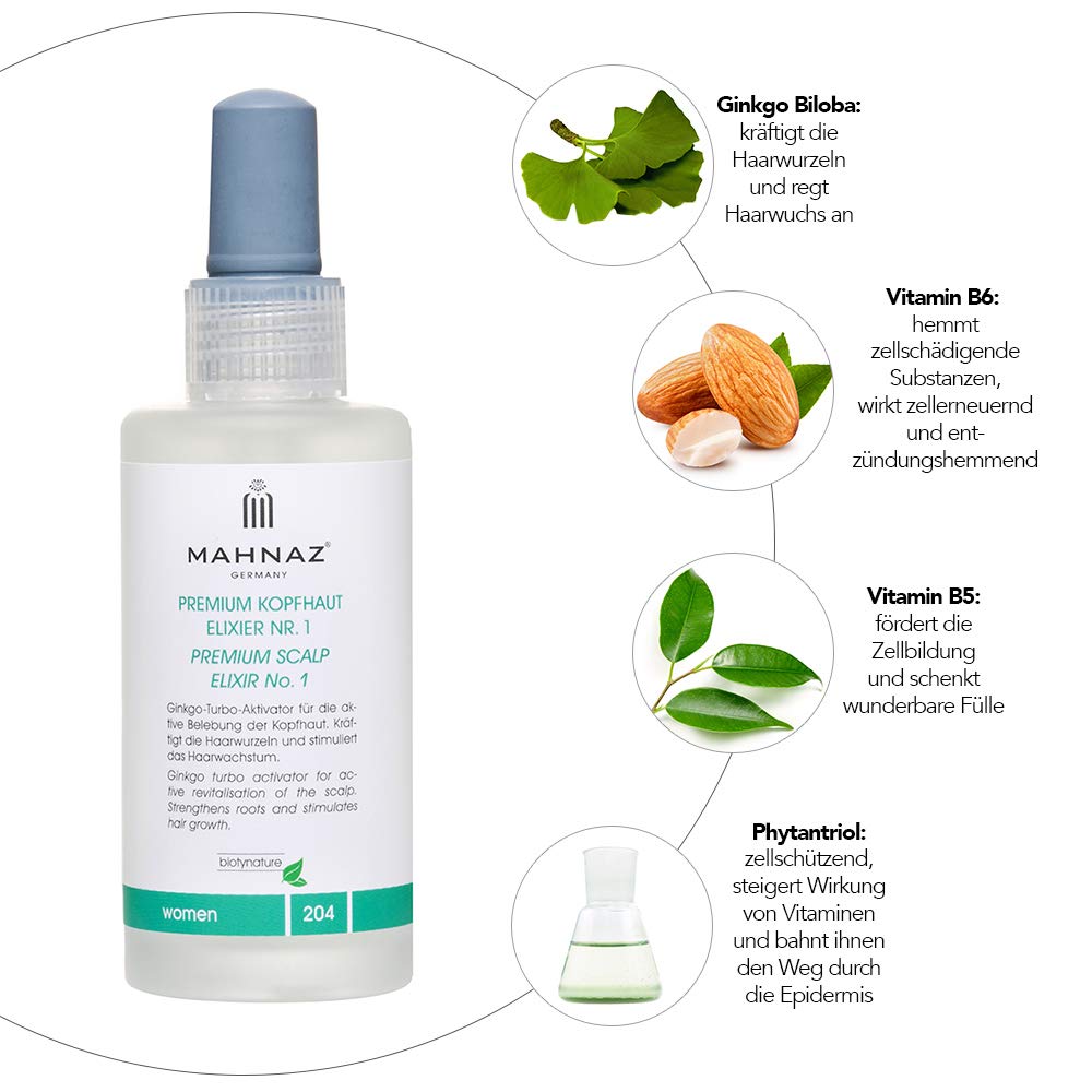 MAHNAZ® for Woman, Premium Kopfhaut Elixier Nr.1, Haarausfall* vorbeugen, Haarwachstum anregen, Veganes Haarserum, 2-Monats-Flasche, 100 ml