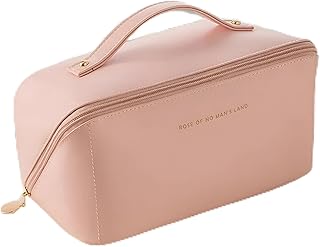 منظم مكياج - حقيبة مستحضرات تجميل للسفر متعددة الاستخدامات للنساء، تتميز بتصميم واسع مزدوج الطبقات ومقصورات أنيقة وعملية