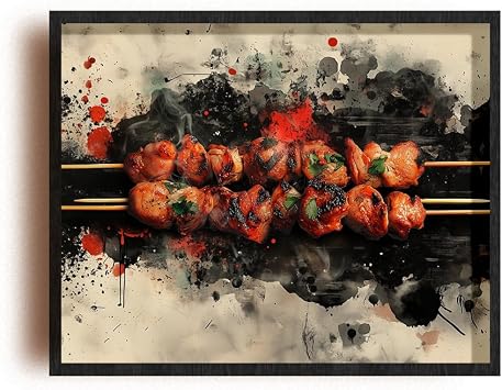 Unframed 20x16 Inch Matte Wall Art Print Of Street Art and Graffiti Barbecue Poster Art featuring vibrant smokes and meat skewers - 1920s - Eco-Friendly Poster, Custom Decor for Home, Office, Bed