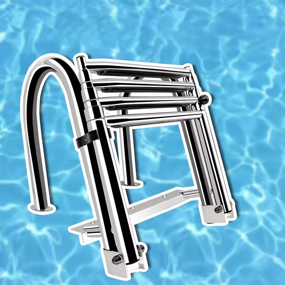 JXYQ Telescoping Boat Ladder 4 Step, Heavy Duty Reinforce Dock Ladder with Hand Railings & Extra Wide Steps for Swim Deck
