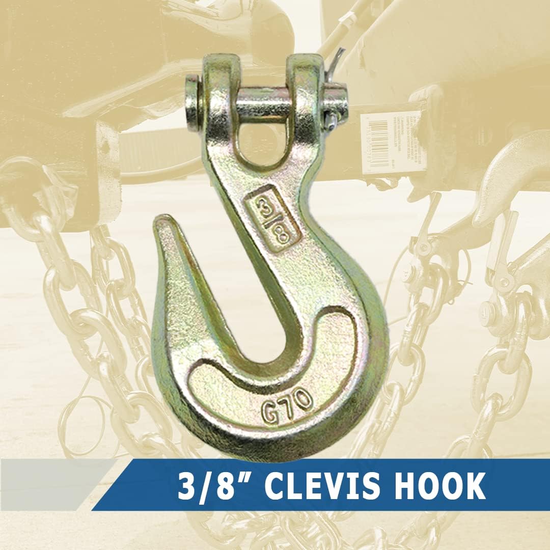 BoxerTool 3/8” Forged Clevis Grab Hooks Grade 70-30,000lbs Breaking Strength, Chain Hooks for Trailers and Towing - Heavy Duty 2 Pack