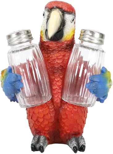 Miniatura 5 de Ebros Gift Paquete de 2 saleros y pimenteros con diseño de selva tropical de río rojo escarlata, guacamayo, pájaro, salero y pimentero y botellero