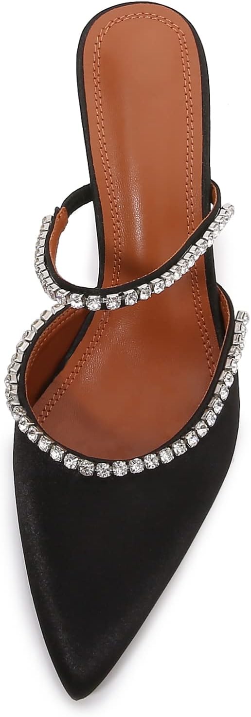 Vertundy Women's Mule Heels Rhinestones Strappy Stiletto Slide Pumps Slip On Sexy High Heels Sandals Closed Pointed Toe Backless Dressy Wedding Party Summer Shoes - Image 3