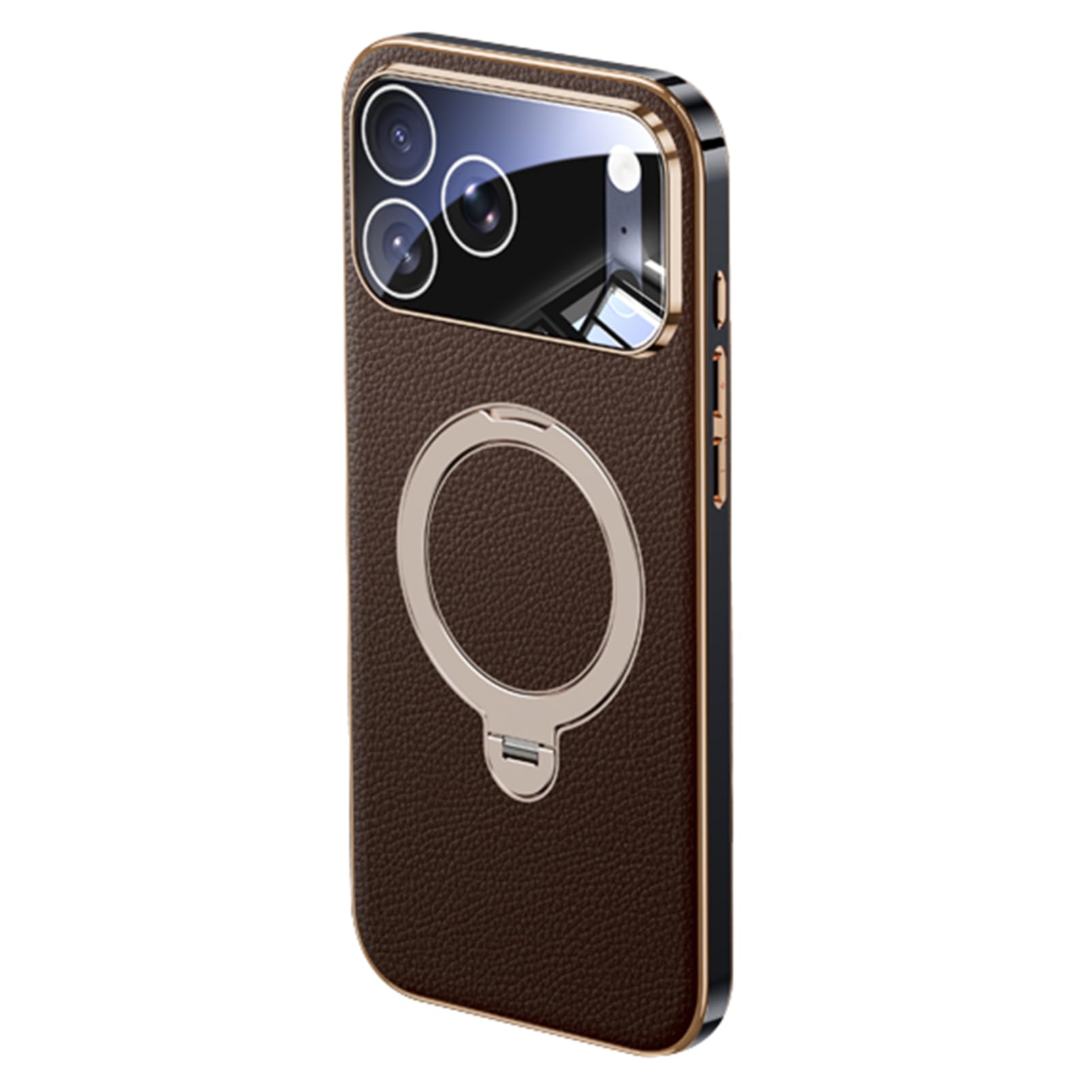 Magnétique étui en cuir avec anneau protection caméra pour iPhone 17 Pro