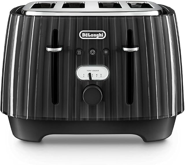 De'Longhi Ballerina Toaster, 4 Slot Toaster, Reheat, 5 Browning Settings, Defrost and Cancel Functions, Pull Crumb Tray, CTD4003.BK, 1800W, UK PLUG, Black