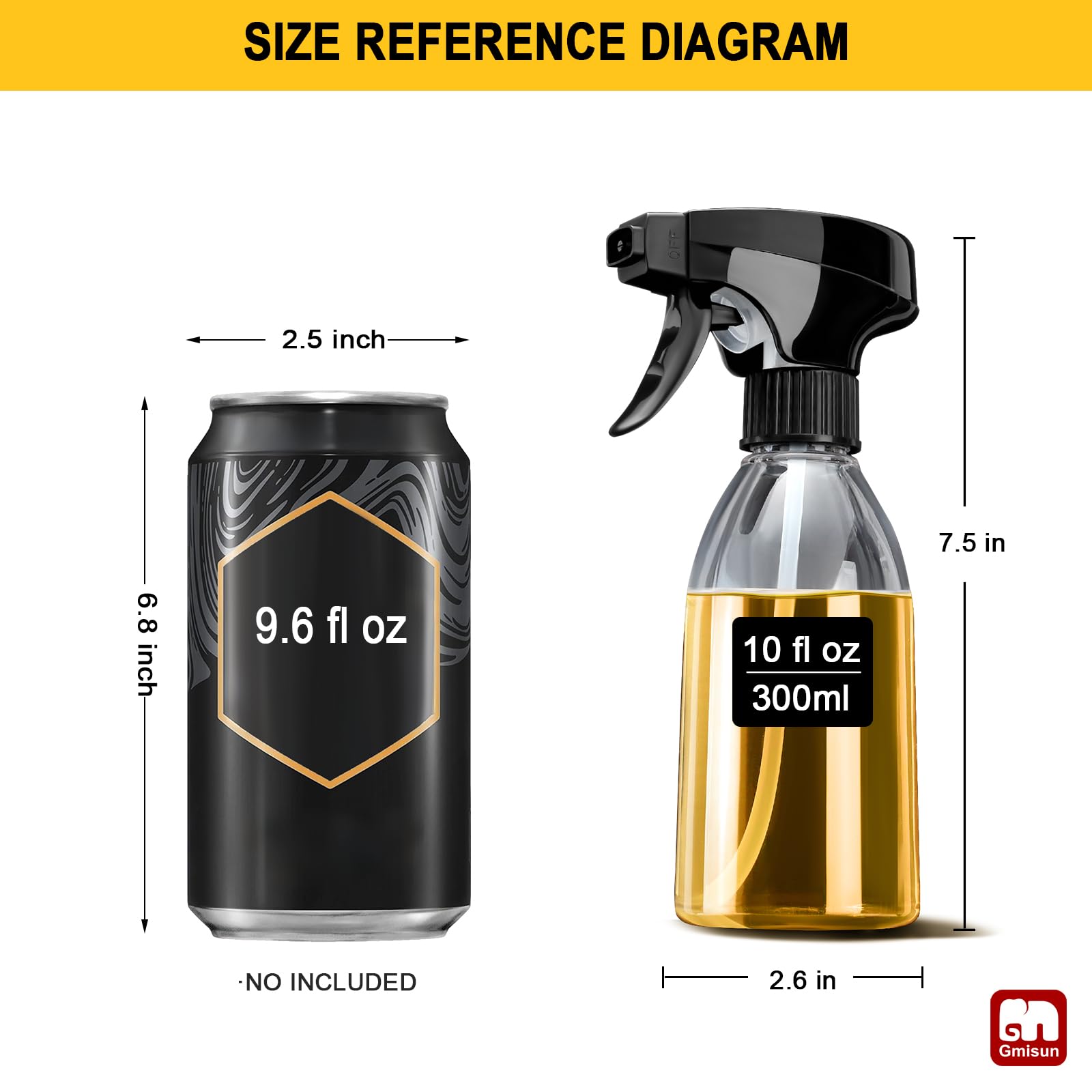 GMISUN - Pulverizador de aceite para cocinar, paquete de 2 botellas de spray de aceite de oliva, 10 onzas líquidas, pulverizador de aceite de plástico de grado alimenticio, botella dispensadora de