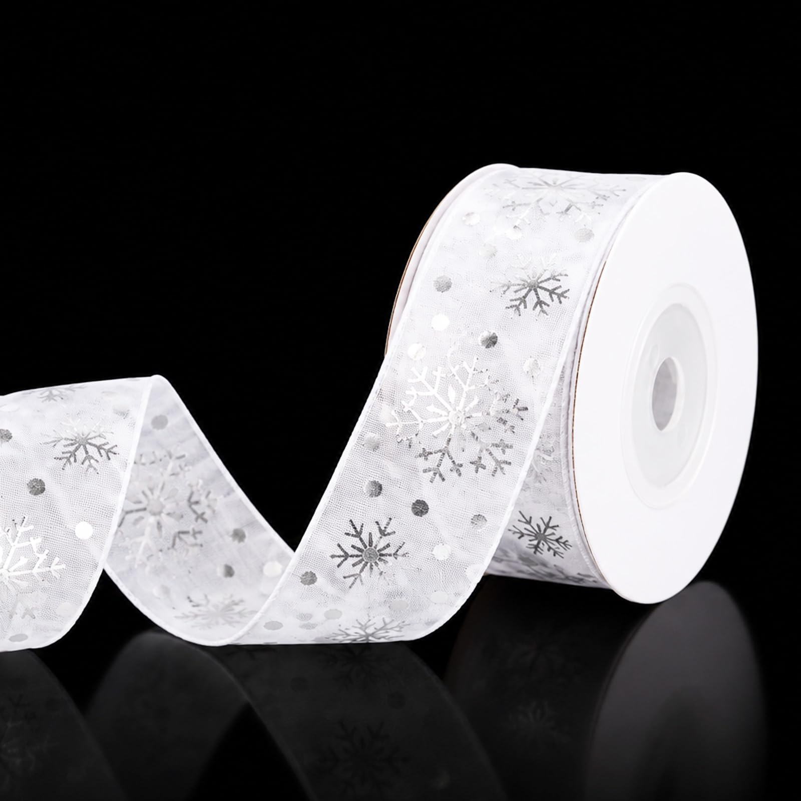 PEUTIER Christmas Ribbon, 1" x 22 Yards White Snowflake Ribbon Trim — image 1