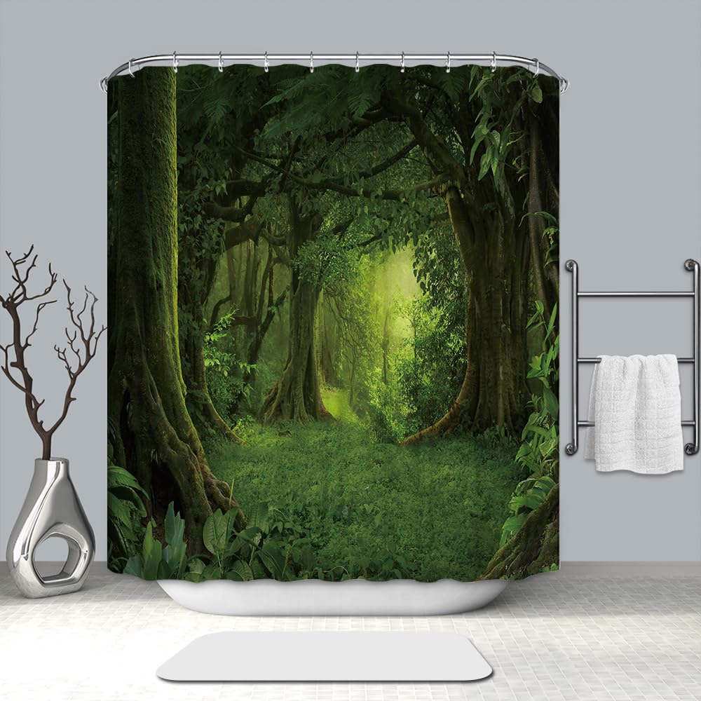 HORIWE Shower Curtain Waterproof Mould Mildew Resistant Washable Bathroom Curtain Decor with Forest Pattern Shower Curtains with 12 Hooks & Lead Strip