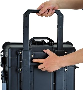 MEIJIA All Weathe Waterproof Hard Case with Retractable Pull Handle and Rolling Wheels, Customizable Fit Foam Inserted, Fit for Camera,Drones,Equipment,Elegant Black (24.25X19.41X8.61)