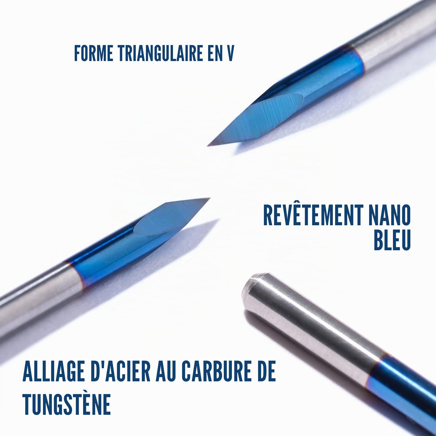 Peu de Gravure CNC 20/30/45/60/90° 0,1 mm, Embouts pyramidaux tranchants pour la fabrication de panneaux en bois acrylique, MDF, aluminium