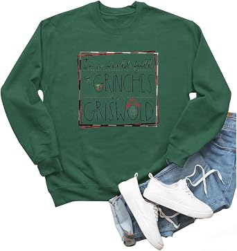 LANMERTREE in A World Full of Be a Griswold Sweatshirt Shirts For Women Funny Christmas Graphic Crewneck Sweatshirt Pullover Tops Large, Griswold Green, Green