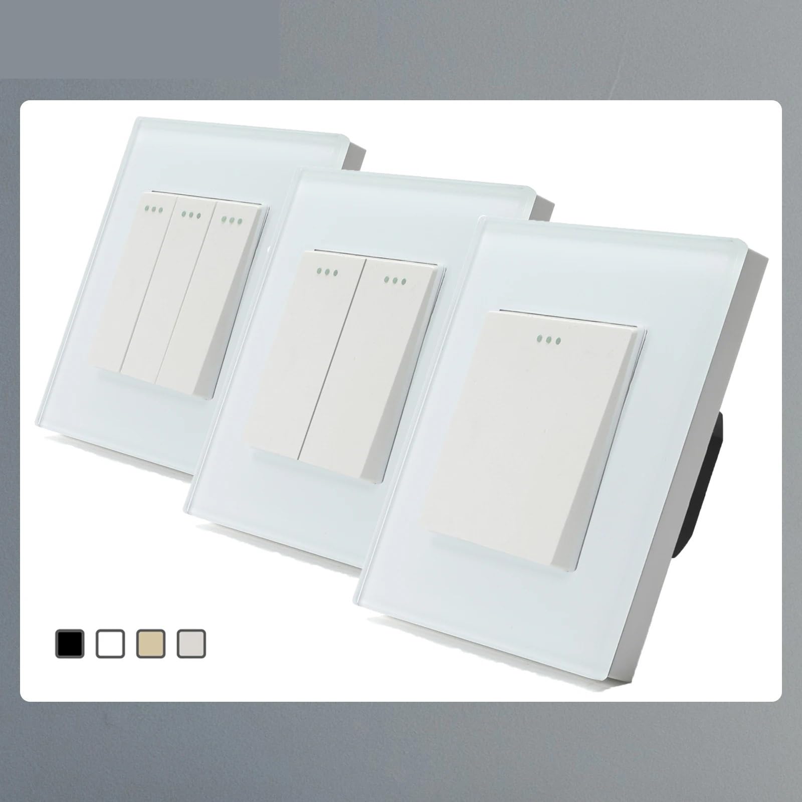 Interruptor de luz de pared mecánico, interruptor de botón de 1/2/3 entradas, Panel de cristal de 1 vía, interruptor de encendido y apagado de 250V, blanco y negro(2Gang White)