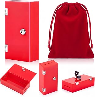 CroBlissful Lock Casino Box with Key & Money Slot, Pocket Sized, Red | Gamble Acrylic Box with Key for Casino, Portable Winners Bank Lockbox with Storage Bag, Hold Your Winnings