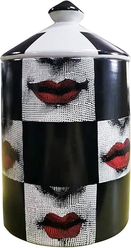 Tarro de vela de aromaterapia con diseño de labios rojos a cuadros, botella decorativa, hisopo de algodón, caja vacía con tapa, diseño clásico de