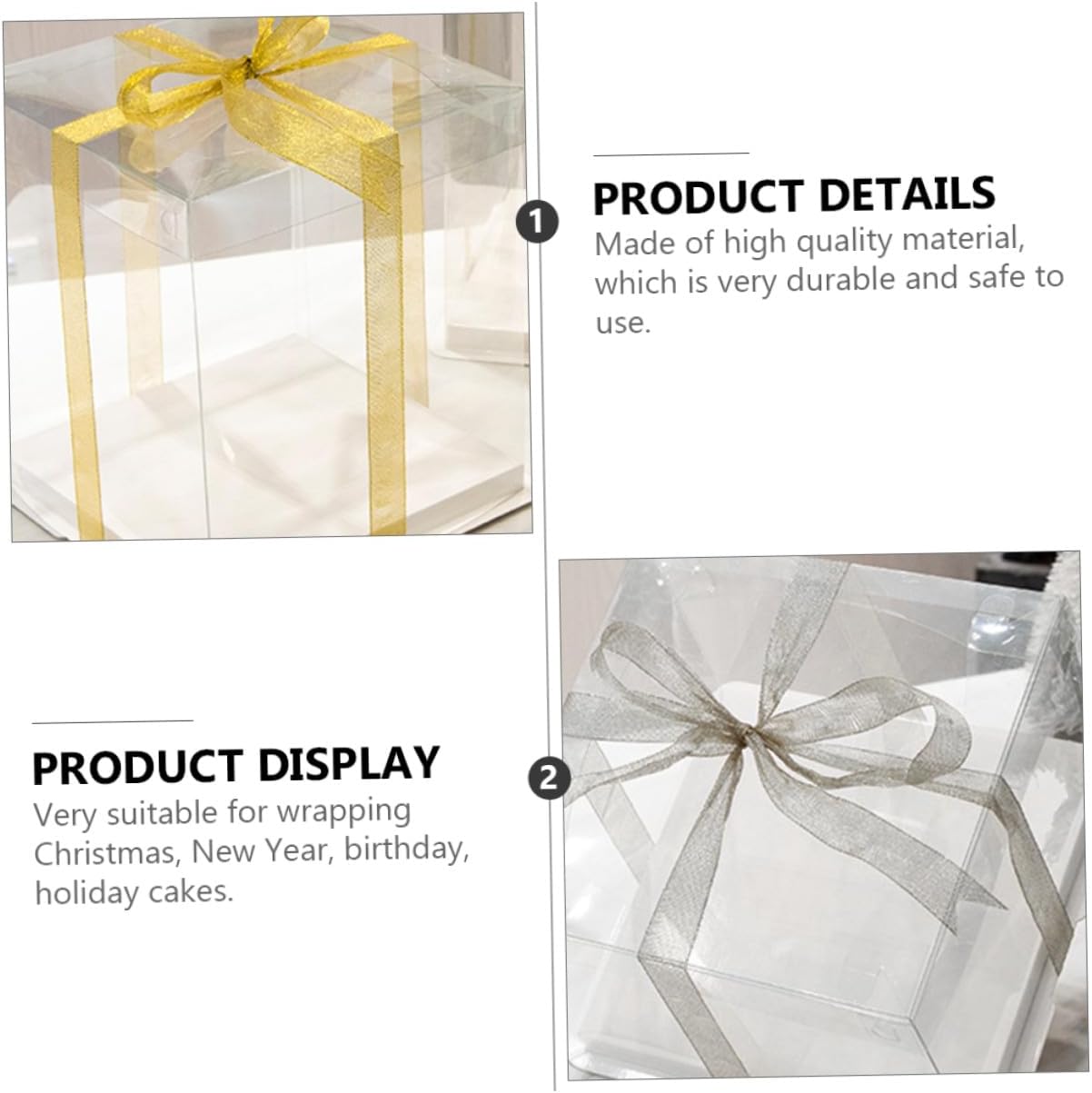 COLLBATH 5pcs 8-inch Cake Storage Boxes with Lid Square Cake Wrapping Containers for Birthday Party Packaging and Dessert Carrying
