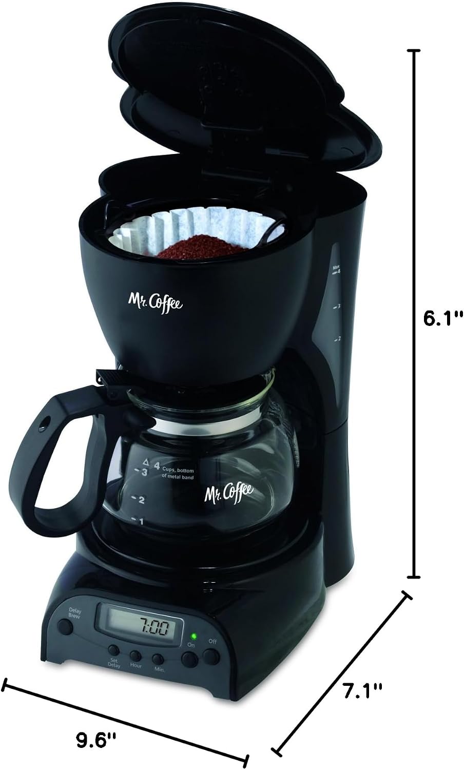 Mr. Coffee 4-Cup Programmable Coffee Maker, Black (DRX5-RB)