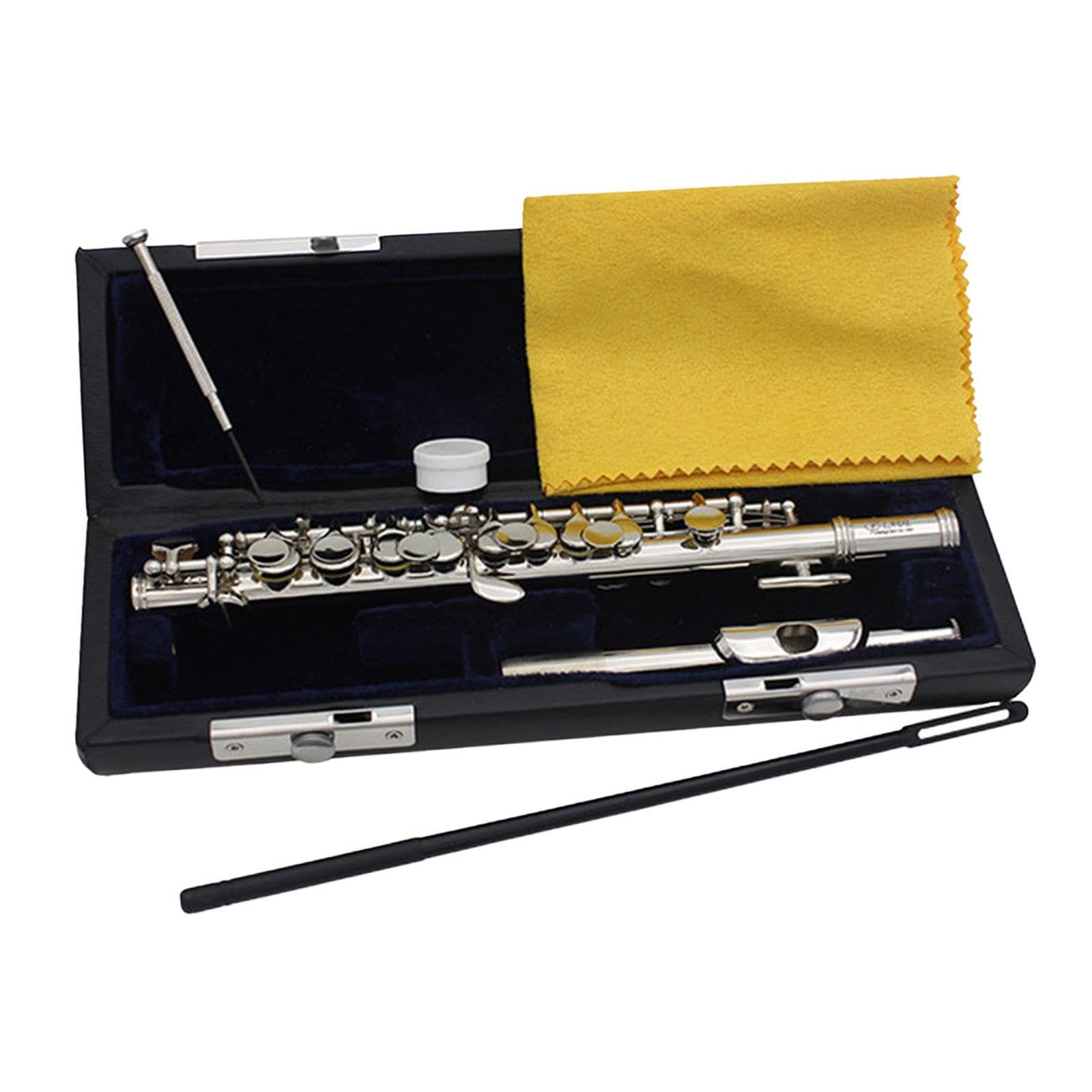 Piccolo Flöte in C Dur, leicht zu spielen, ideal für Anfänger. Inklusive Hartschalenkoffer und Zubehör. Traditionelles Instrument mit 16 Löchern, Silber, 31.5 x 1.3 cm