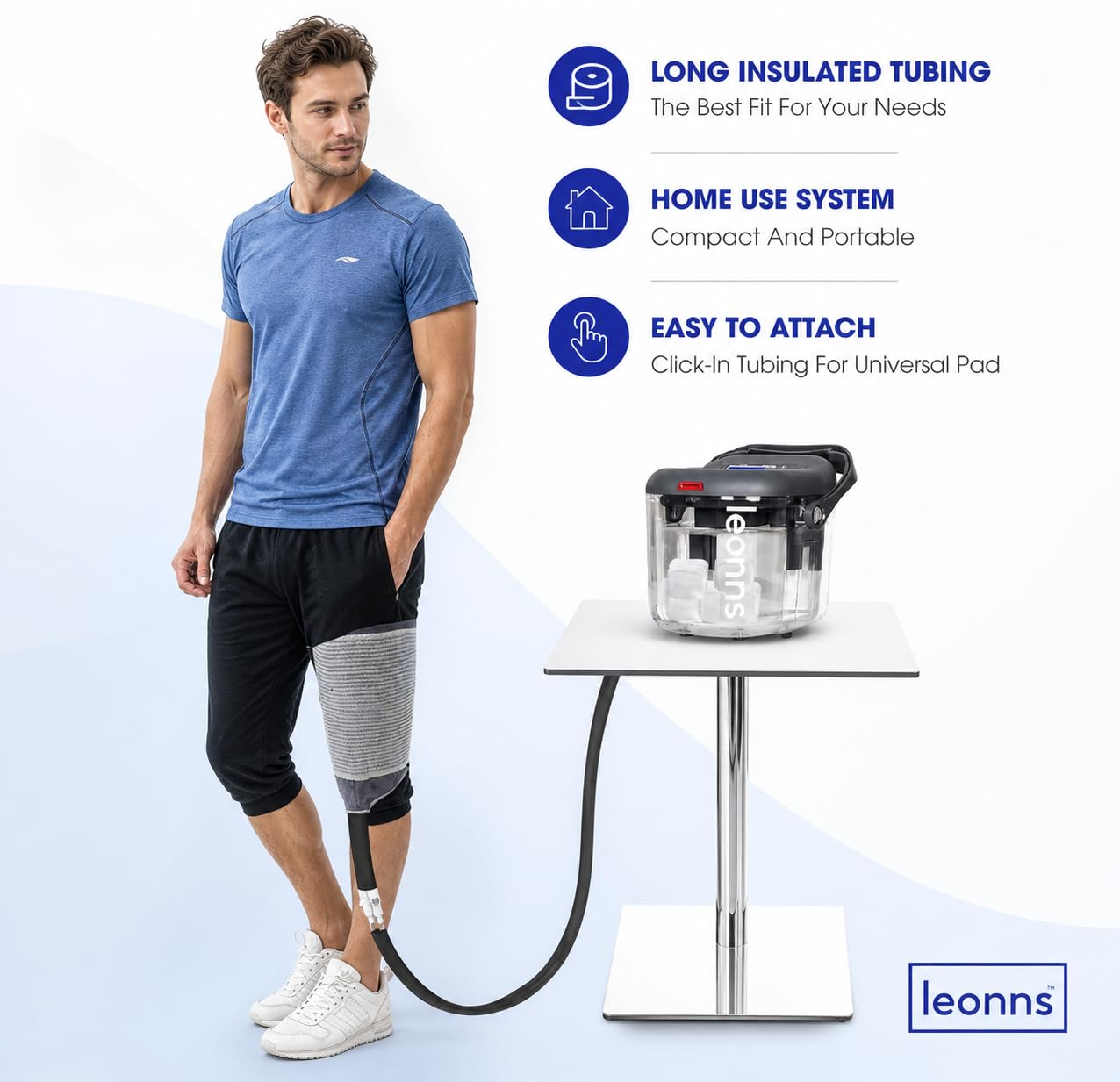 LEONNS Máquina de terapia de frío con almohadilla flexible universal | Sistema de crioterapia de hielo para rodilla, hombro, espalda, cadera y más (máquina + almohadilla universal)