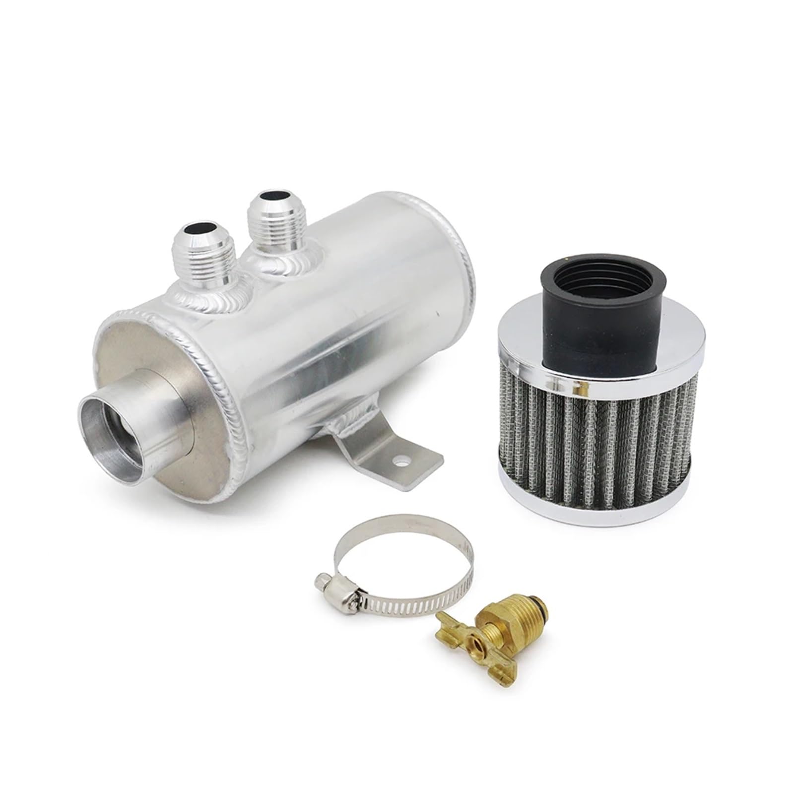 Zbirnik Płynu Chłodzącego Uniwersalny zbiornik na olej z filtrem odpowietrzającym, aluminiowy 10 AN, okrągły, 0,75 l, szczotkowany, z przegrodami, uchwyt separatora Wyrównawczy(Silver)