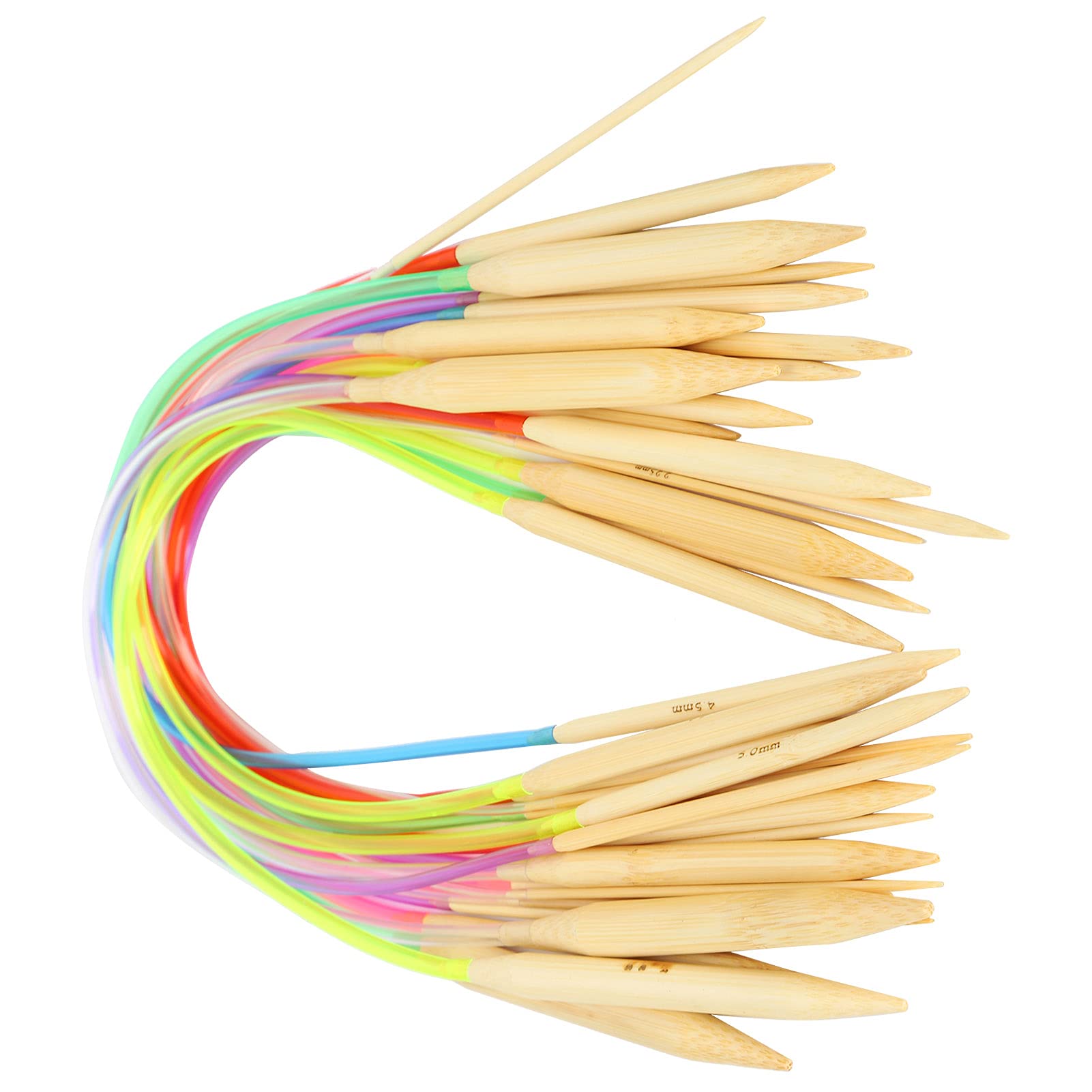 Jelquix Circular Needle Knitting Set Colorful Bamboo Tubes 18Pcs Kit for Scarves Sweaters Cushions Crafts Household (40cm)