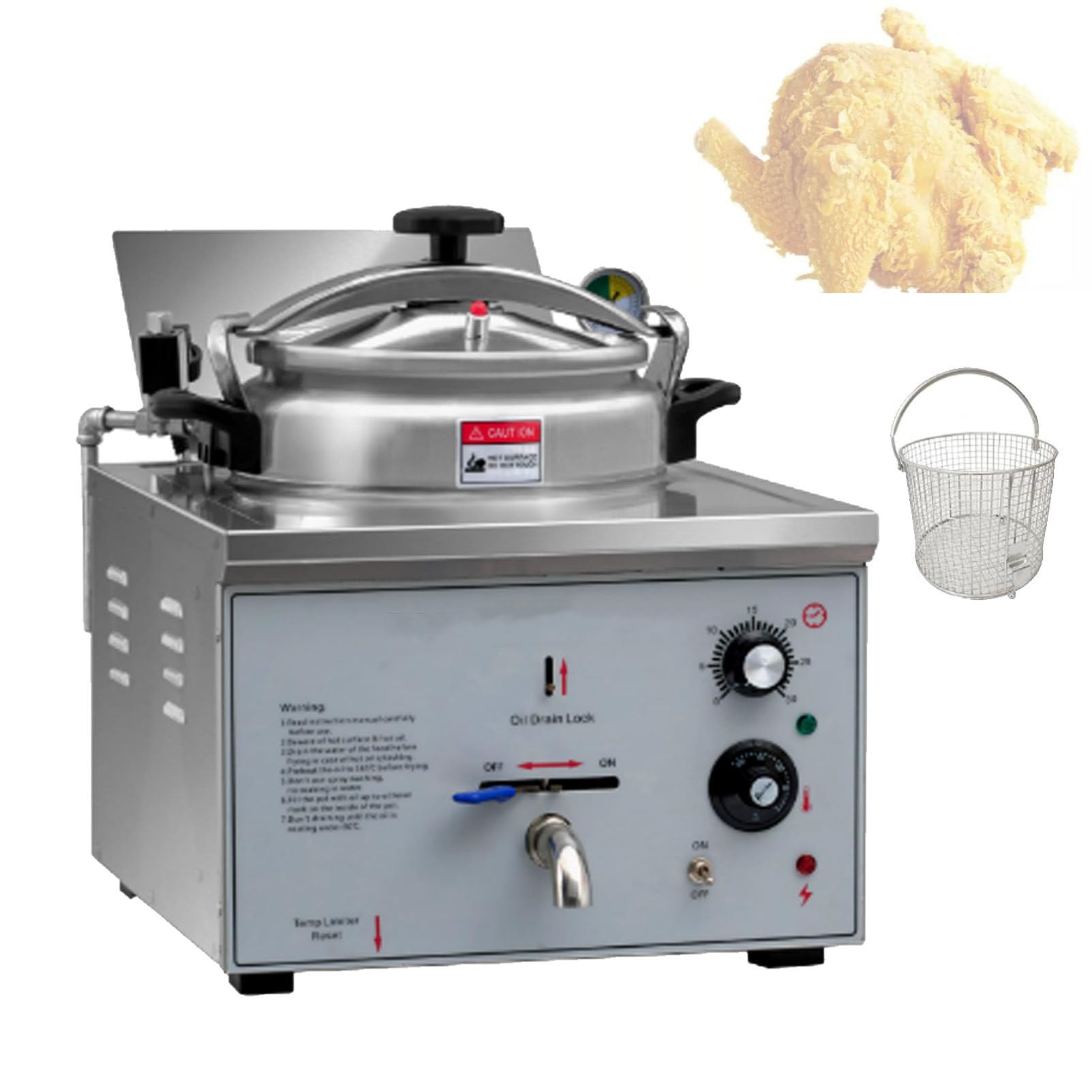 YXYLJOZ 16L Commercial Pressure Fryer, 3000W Stainless Steel Electric Deep Fryer with Fitted Basket, High-Pressure Countertop Fryer for Kitchen, Snack Bar