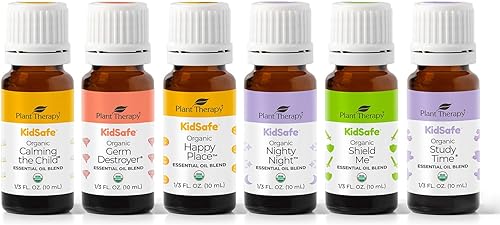 Plant Therapy KidSafe - Juego de mezclas de aceites esenciales orgánicos, 0.3 fl oz (1/3 onzas), 100% puro, sin diluir, grado terapéutico