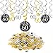 Konsait 60th Birthday Decoration, 60th Birthday Hanging Swirl (15 Counts), Happy Birthday & 60 Table Confetti (1.05oz) Black Hanging Swirl Ceiling Decor Table Decor for Birthday Party Decorations
