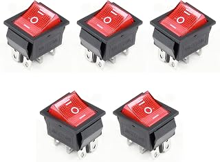 Fielect 5Pack Rocker Switch 6 Pin 3 Position 20A/125V 15A/250V ON/Off/ON DPDT Boat Rocker Switch with Red Light