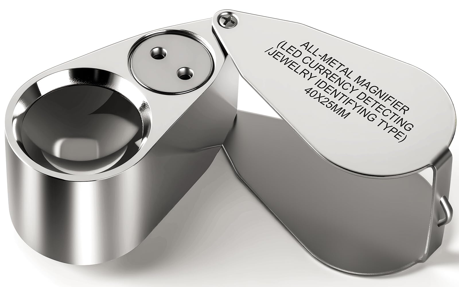 Leffis 40X Jewelers Loupe Magnifier Magnifying Glasses, LED/UV Illuminated Jewelry Loop Pocket Folding Magnifying Glass with Metal Construction for Close Work, Gardening, Kids, Stamp, Rock Collecting
