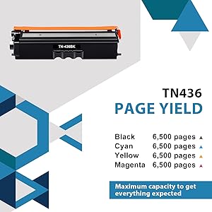 TN436 TN-436 Toner 4-Pack Compatible Replacement for TN436BK TN436C TN436M TN436Y HL-L8360 HL-L8360 HL-L9310 MFC-L8900 MFC-L9570 Printer