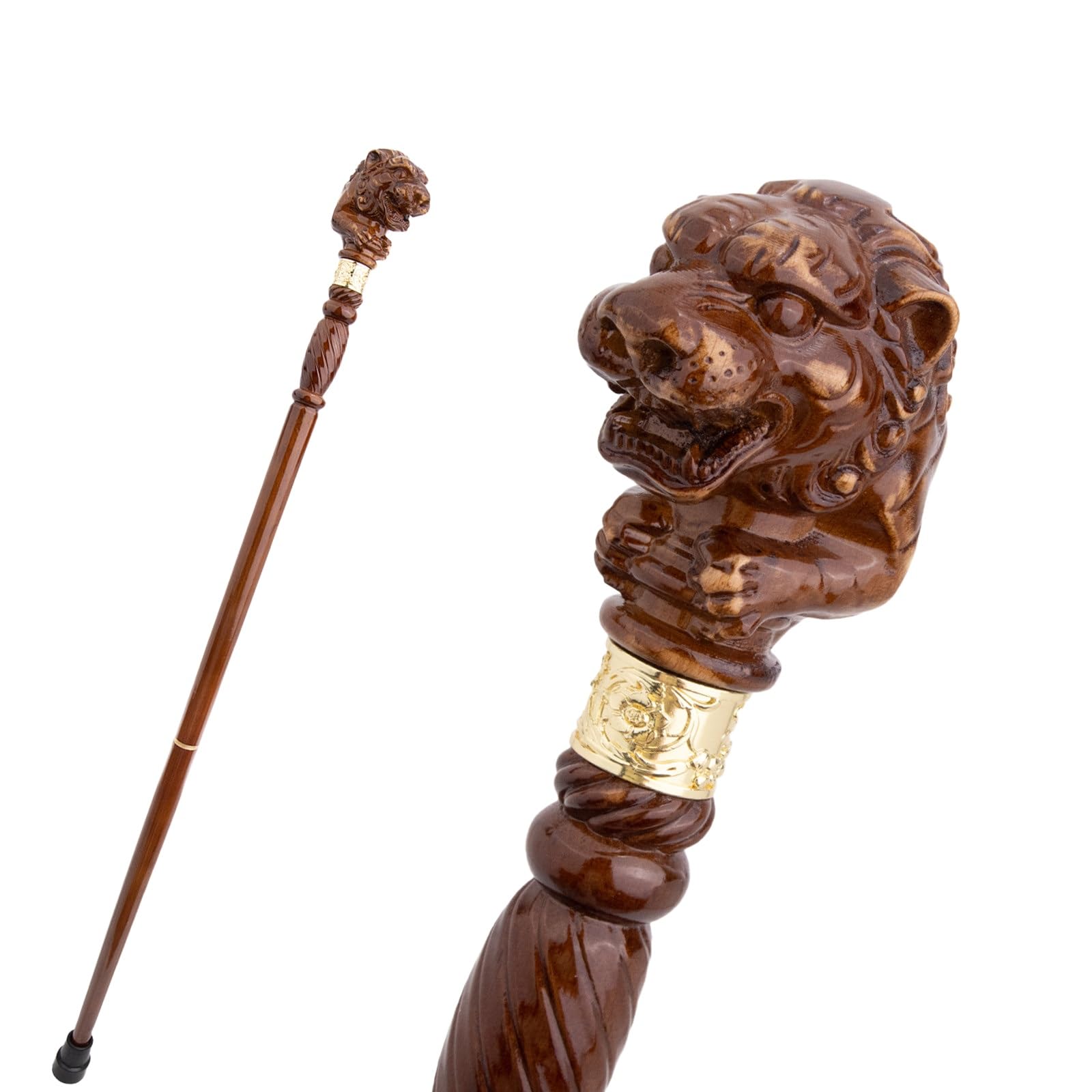 Handgeschnitzter Gehstock Aus Holz Mit Tigerkopf, Ergonomischem Griff und Gummispitze für Damen und Herren – Modischer, Einzigartiger Gehstock für Senioren – 95 cm