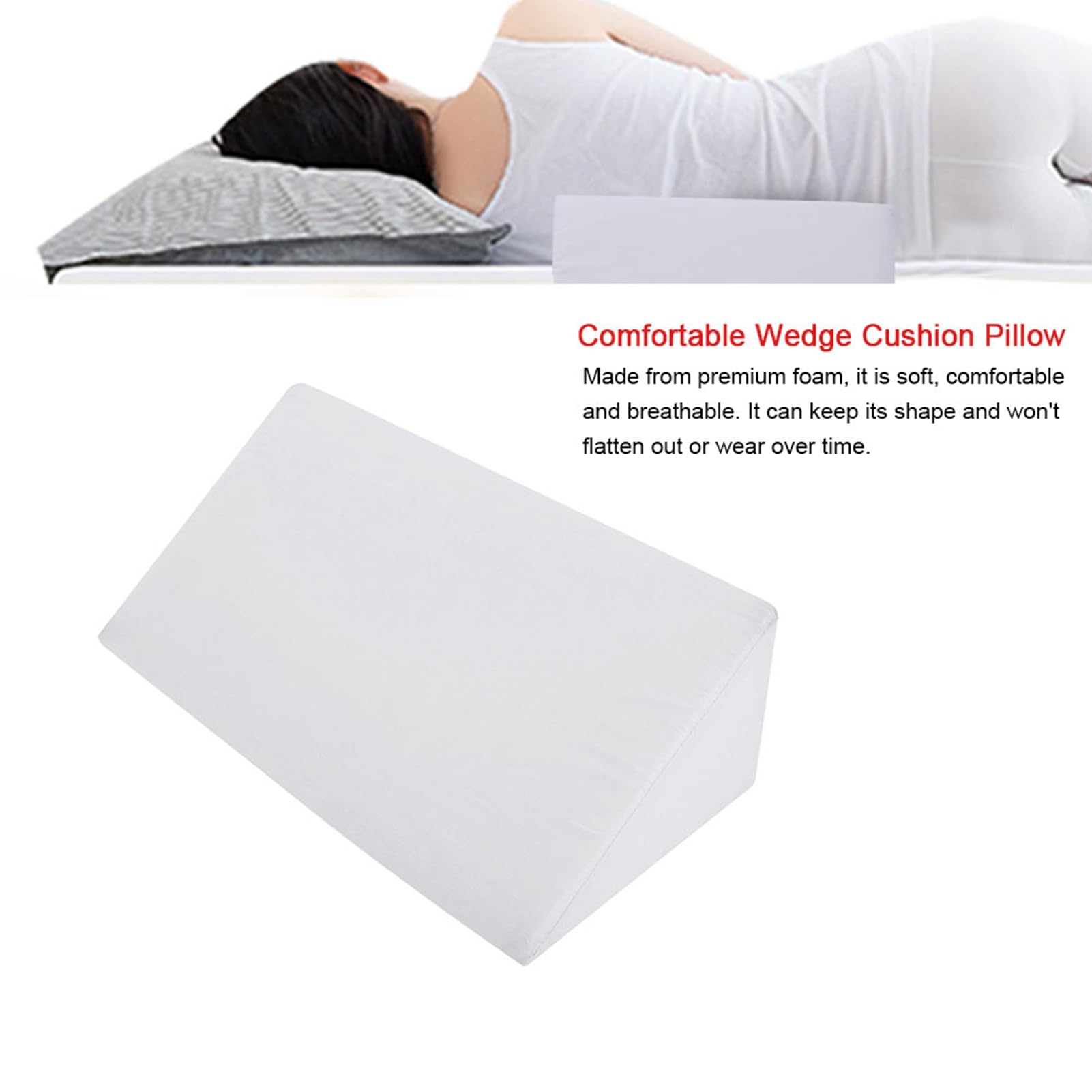 Almohada de cuña ergonómica para soporte corporal, cómodo cojín con espuma premium, elevación de piernas para aliviar el dolor, forma duradera, material transpirable (Blanca)