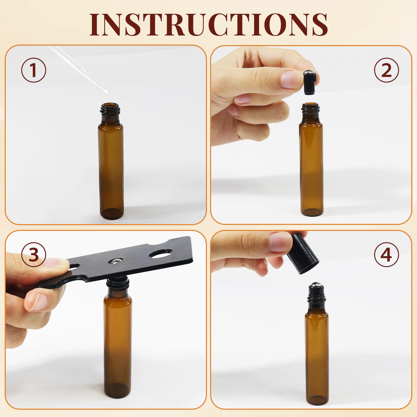 Redamancy Rollon - Bottiglie di vetro per oli essenziali, 10 ml, bottiglie roll-on, bottiglie vuote, bottiglie di vetro marrone per oli, fragranze e cosmetici