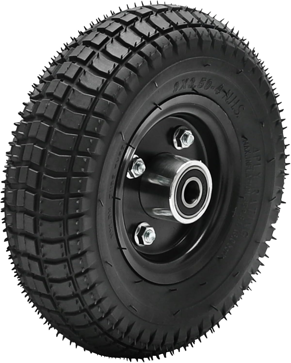 9x3.50-4 Tire and Wheel 9x3.50x4 Tire and Rim Wheelbarrow Wheel Assembly for Lawn Mower Scooter Trolley Lawn Mower Skateboard Dolly Garden Tractor Wheelchair Mini ATV Go Kart Golf Cart Quad (Front)