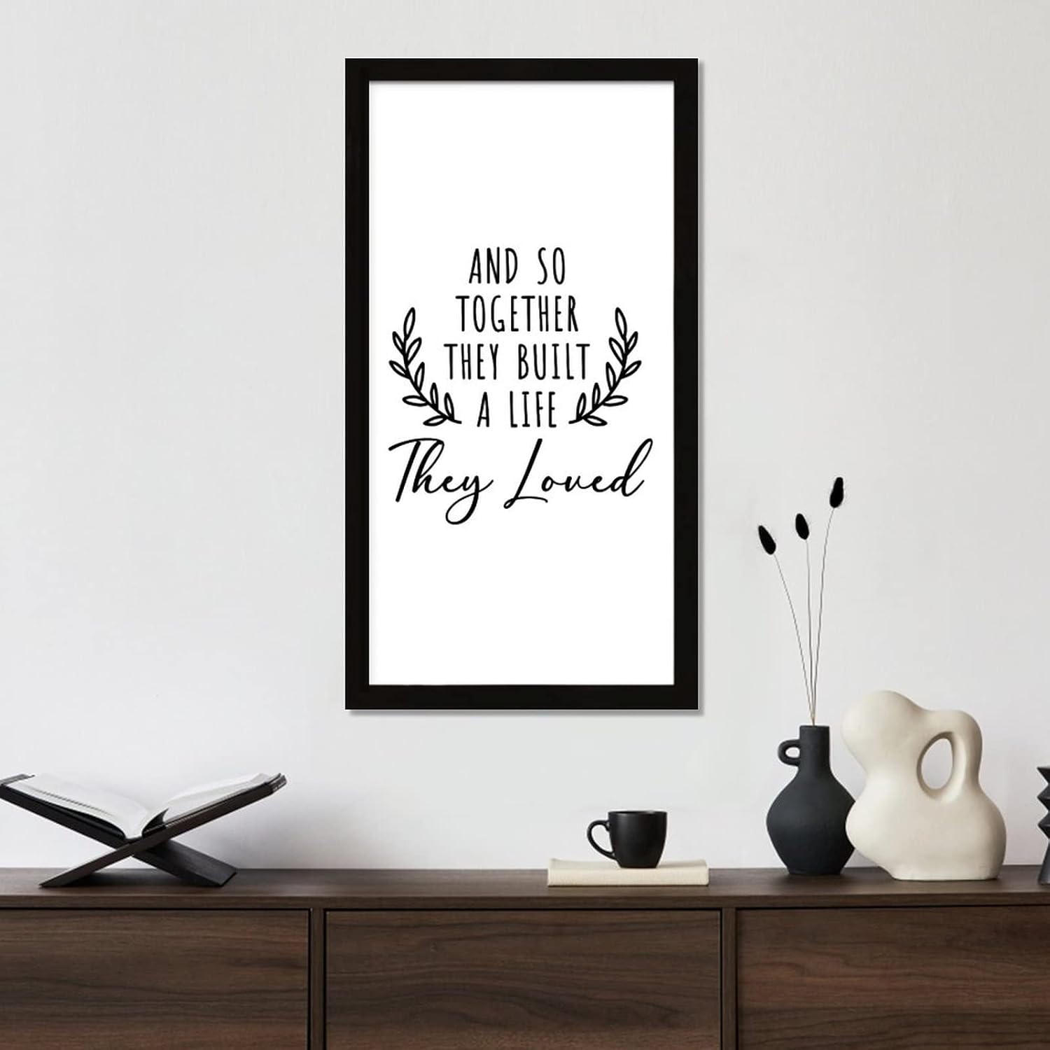 Scripture Verses Framed Wood Plaque Family Quote Bible Verse and So Together They Built a Life They Loved Black Frame Wooden Plaque Housewarming Gift for New Home Cafe Bar Farmhouse Wall Decor 22x12in